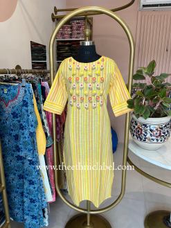 Alternative view of "Aabharan" Yellow Embroidered Cotton kurta