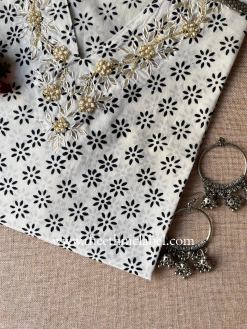 Alternative view of "Chandra" Hand Embroidered Block Printed Cotton kurta