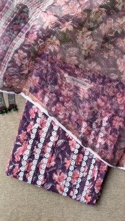 Alternative view of "Aina" Purple Laced Cotton Kurta with Kota Doriya Dupatta