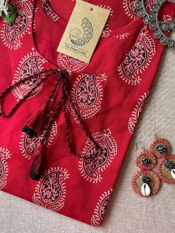 Alternative view of "Paakhi" Deep Red Paisley Hand Block Printed Cotton kurta
