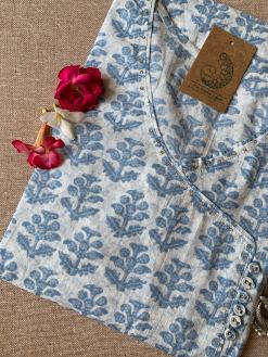 Alternative view of "Cloud" Hand block printed Angrakha Cotton Kurta