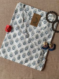 "Tulip" Hand block printed Angrakha Cotton Kurta - Big Size