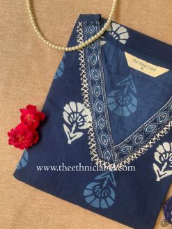 Alternative view of "Ambar" Indigo Hand Embroidered Cotton kurta