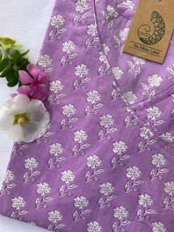 Alternative view of Hand Block Printed "Daisy" Lavender Cotton Kurta