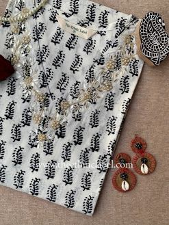 Alternative view of "Tarifa" Hand Embroidered Block Printed Cotton kurta
