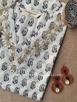 Alternative view of "Samriddhi" Hand Embroidered Block Printed Cotton kurta