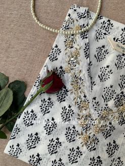 Alternative view of "Maria" Hand Embroidered Block Printed Cotton kurta