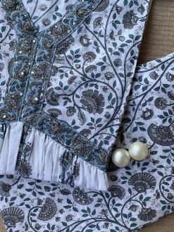 Alternative view of White Grey Mughal Cotton Kurta Set - 3pc