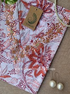 Alternative view of "Ragavi" Hand Embroidered Block Printed Cotton kurta