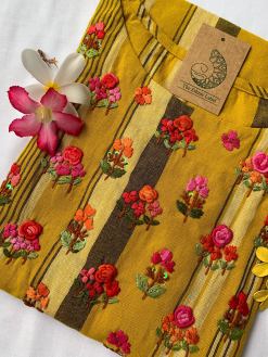 Alternative view of Mustard embroidered cotton kurta