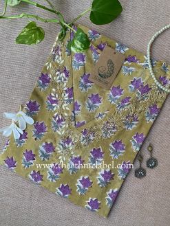 "Jhilmil" Hand Embroidered Block Printed Cotton kurta
