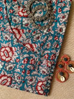 Alternative view of "Bahara" Blue Angrakha Cotton Kurta - Big Size