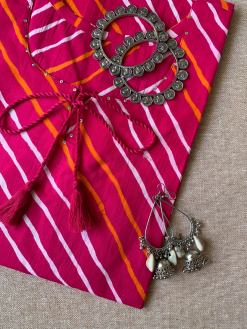 Alternative view of Rani Pink Lehriya Tassel Cotton Kurta